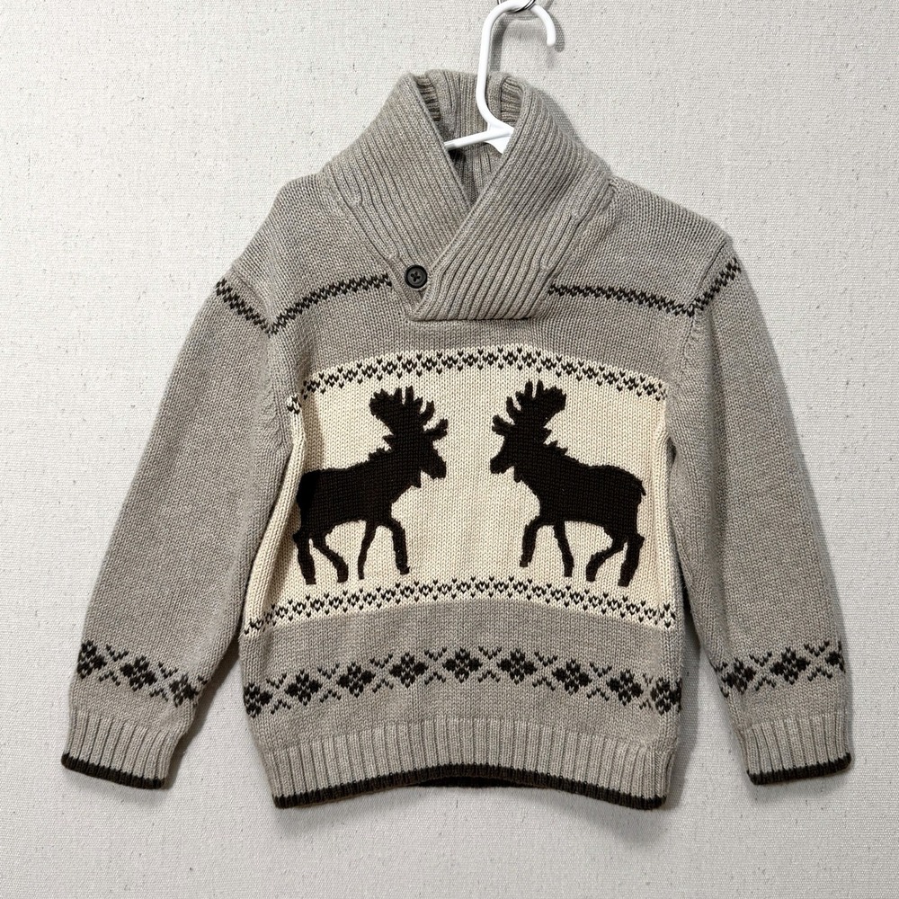 Janie and Jack Boy's Winter Moose Fair Isle Sweater